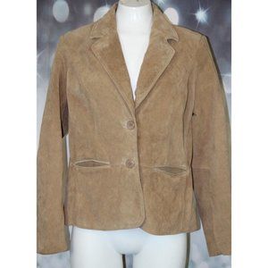 Relativity Womens Tan Suede Leather Blazer Jacket Lined Pocket Size PL